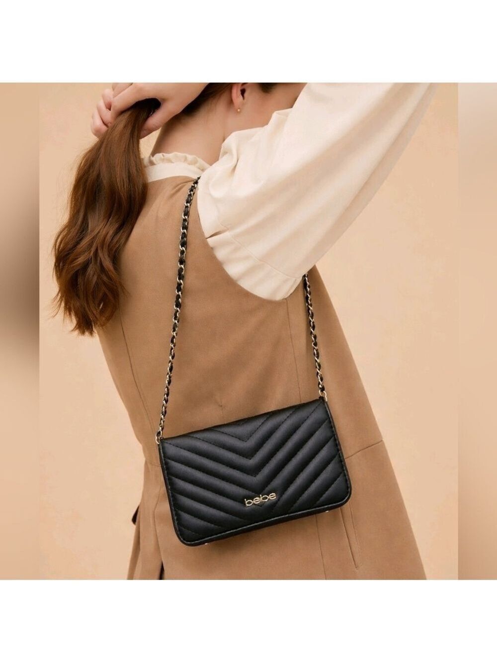 Bebe Black Chevron Quilted Crossbody Bag #PUR7